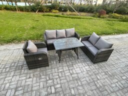 Rackhams Outdoor Rattan Garden Furniture Set 7 Seater Patio Lounge Sofa Set with Dining Table Dark Grey Mixed - thumbnail 2
