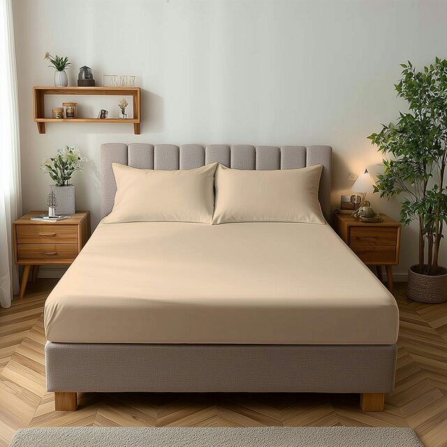 Rackhams Microfibre Soft Touch Fitted Sheet 25cm Skirt Plain Dyed Bed Linen - King - Cream - image 1