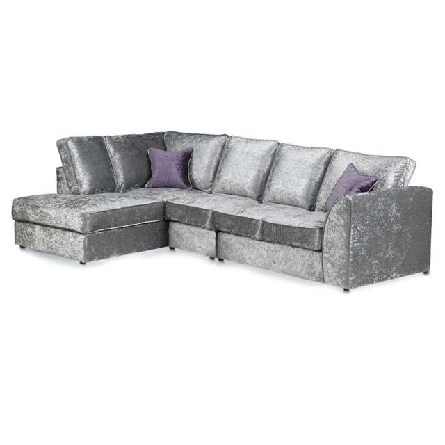 Rackhams Crystal Crushed Velvet Full Back 5 Seater L Shaped Corner Sofa - Silver - Left Hand Facing - image 1