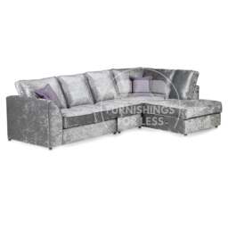 Rackhams Crystal Crushed Velvet Full Back 5 Seater L Shaped Corner Sofa - Silver - Left Hand Facing - thumbnail 2