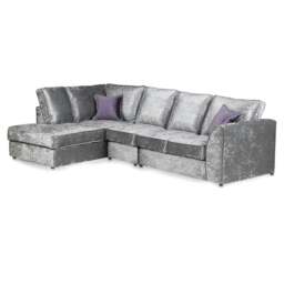 Rackhams Crystal Crushed Velvet Full Back 5 Seater L Shaped Corner Sofa - Silver - Left Hand Facing