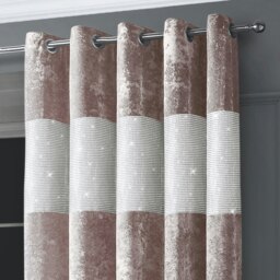 Rackhams Diamante Crushed Velvet Ready Made Eyelet Curtains - 117cm x 137cm - Blush