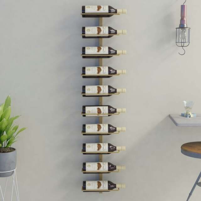 Rackhams Wall-mounted Wine Rack for 10 Bottles Gold Metal - image 1