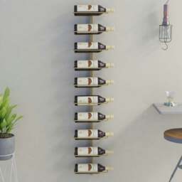 Rackhams Wall-mounted Wine Rack for 10 Bottles Gold Metal - thumbnail 1