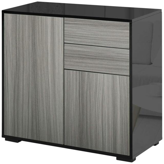 Rackhams High Gloss Frame Sideboard, Push-Open Design with 2 Drawer for Living Room, Bedroom, 74H x 79W x 36Dcm, Light Grey and Black - image 1
