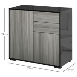 Rackhams High Gloss Frame Sideboard, Push-Open Design with 2 Drawer for Living Room, Bedroom, 74H x 79W x 36Dcm, Light Grey and Black - thumbnail 3