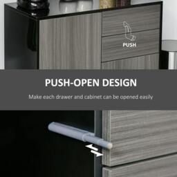 Rackhams High Gloss Frame Sideboard, Push-Open Design with 2 Drawer for Living Room, Bedroom, 74H x 79W x 36Dcm, Light Grey and Black - thumbnail 6