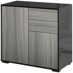 Rackhams High Gloss Frame Sideboard, Push-Open Design with 2 Drawer for Living Room, Bedroom, 74H x 79W x 36Dcm, Light Grey and Black - thumbnail 1