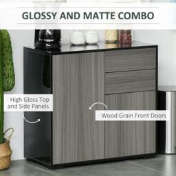 Rackhams High Gloss Frame Sideboard, Push-Open Design with 2 Drawer for Living Room, Bedroom, 74H x 79W x 36Dcm, Light Grey and Black - thumbnail 5
