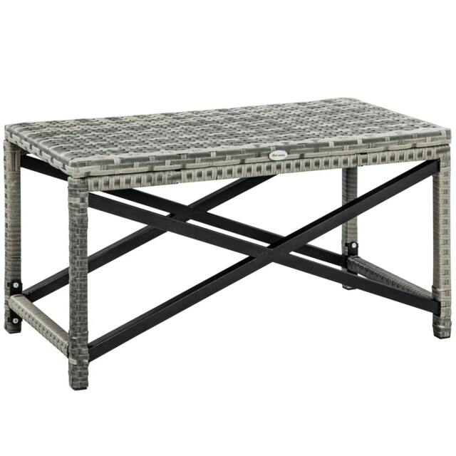 Rackhams Outdoor Coffee Table, Garden PE Rattan Side Table with Plastic Board Under the Full Woven Table Top and X-Shape Frame for Patio, Balcony, Mixed Grey - image 1