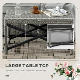 Rackhams Outdoor Coffee Table, Garden PE Rattan Side Table with Plastic Board Under the Full Woven Table Top and X-Shape Frame for Patio, Balcony, Mixed Grey - thumbnail 5
