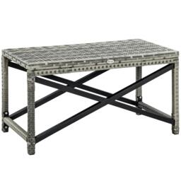 Rackhams Outdoor Coffee Table, Garden PE Rattan Side Table with Plastic Board Under the Full Woven Table Top and X-Shape Frame for Patio, Balcony, Mixed Grey - thumbnail 1