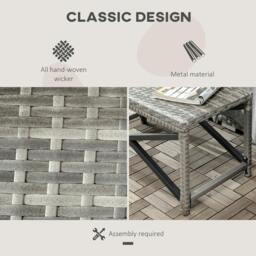 Rackhams Outdoor Coffee Table, Garden PE Rattan Side Table with Plastic Board Under the Full Woven Table Top and X-Shape Frame for Patio, Balcony, Mixed Grey - thumbnail 4