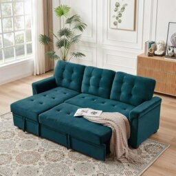 Rackhams L Shapred Corner Sofa Bed with Storage, Padded Sectional Transformable Sofa & Reversible Storage Chaise - Gray - Velvet - thumbnail 2