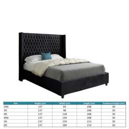 Rackhams Volta Straight Winged Upholstered Soft Velvet Bed Frame - Black - Black - King - thumbnail 4