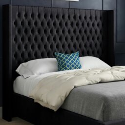 Rackhams Volta Straight Winged Upholstered Soft Velvet Bed Frame - Black - Black - King - thumbnail 2