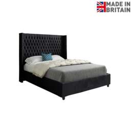 Rackhams Volta Straight Winged Upholstered Soft Velvet Bed Frame - Black - Black - King - thumbnail 6