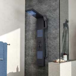 Rackhams 4 in 1 Bathroom Black Thermostatic Tower Shower Panel Wall Mounted