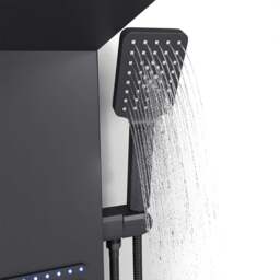 Rackhams 4 in 1 Bathroom Black Thermostatic Tower Shower Panel Wall Mounted - thumbnail 3