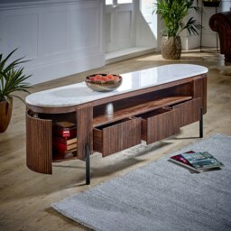 Rackhams Miel Mango Wood Large TV Stand With Marble Top & Metal Legs - 170 cm - 50 cm - Wood - thumbnail 4