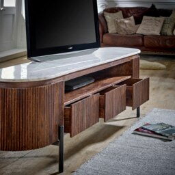 Rackhams Miel Mango Wood Large TV Stand With Marble Top & Metal Legs - 170 cm - 50 cm - Wood - thumbnail 5
