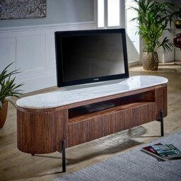 Rackhams Miel Mango Wood Large TV Stand With Marble Top & Metal Legs - 170 cm - 50 cm - Wood