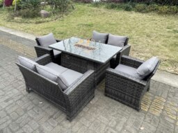 Rackhams Rattan Outdoor Furniture Gas Fire Pit Rectangle Dining Table Gas Heater Chairs Two Seater Love Sofa Sets 6 Seater - thumbnail 3