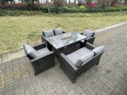 Rackhams Rattan Outdoor Furniture Gas Fire Pit Rectangle Dining Table Gas Heater Chairs Two Seater Love Sofa Sets 6 Seater - thumbnail 2