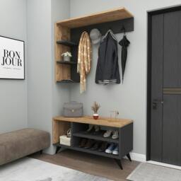 Rackhams Hallway Coat Rack with Shelves Cassia - Atlantic Pine & Anthracite - thumbnail 1