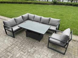 Rackhams 7 Seater Aluminium Garden Furniture Set with Adjustable Rising Dining Table,  Corner Sofa - Dark Grey - thumbnail 1