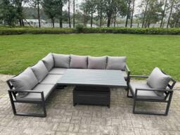 Rackhams 7 Seater Aluminium Garden Furniture Set with Adjustable Rising Dining Table,  Corner Sofa - Dark Grey - thumbnail 2