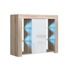 Rackhams Sophisticated 97.5cm TV Stand Sideboard – White High Gloss Door with Free LED - 97.5cm  - Oak Matt Body & White Gloss Doors - 1 - thumbnail 5