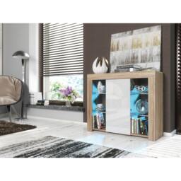 Rackhams Sophisticated 97.5cm TV Stand Sideboard – White High Gloss Door with Free LED - 97.5cm  - Oak Matt Body & White Gloss Doors - 1 - thumbnail 3