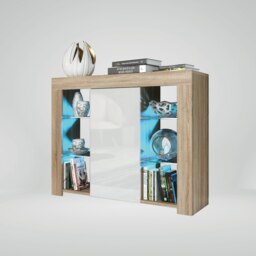 Rackhams Sophisticated 97.5cm TV Stand Sideboard – White High Gloss Door with Free LED - 97.5cm  - Oak Matt Body & White Gloss Doors - 1 - thumbnail 4