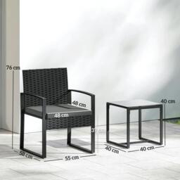 Rackhams Rattan Bistro Set, 3 PCS Garden Furniture with Cushion, Dark Grey - thumbnail 3