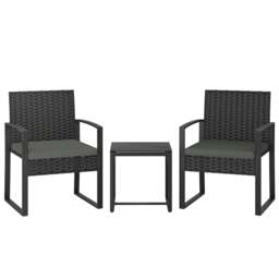 Rackhams Rattan Bistro Set, 3 PCS Garden Furniture with Cushion, Dark Grey - thumbnail 2