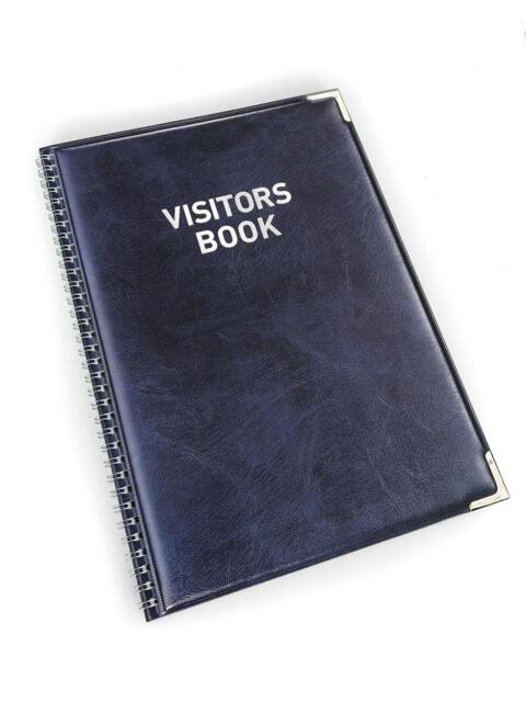 Rackhams PU Leather GDPR Visitor Book - 100 Name Badges & Security Sheet - Blue - image 1