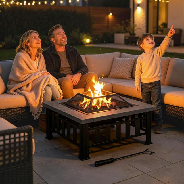 Rackhams Fire Pit Heater Square Table Patio Backyard Metal Black φ86cm Outdoor - image 1