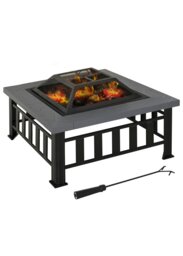 Rackhams Fire Pit Heater Square Table Patio Backyard Metal Black φ86cm Outdoor - thumbnail 2