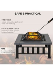 Rackhams Fire Pit Heater Square Table Patio Backyard Metal Black φ86cm Outdoor - thumbnail 6