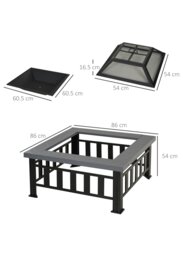 Rackhams Fire Pit Heater Square Table Patio Backyard Metal Black φ86cm Outdoor - thumbnail 4