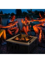 Rackhams Fire Pit Heater Square Table Patio Backyard Metal Black φ86cm Outdoor - thumbnail 3