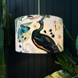 "Rackhams Parchment Mythical Plumes Velvet Lampshade - Table / Floor Lamp - 40cm Diameter x 25cm Height (16"" x 10"")" - thumbnail 2