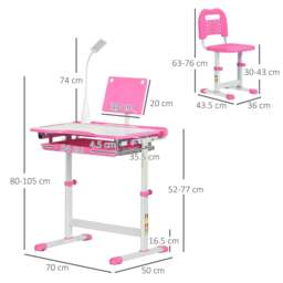 Rackhams Kids Study Desk and Chair Set w/ Adjustable Height, Storage, Drawer, Pink - thumbnail 3