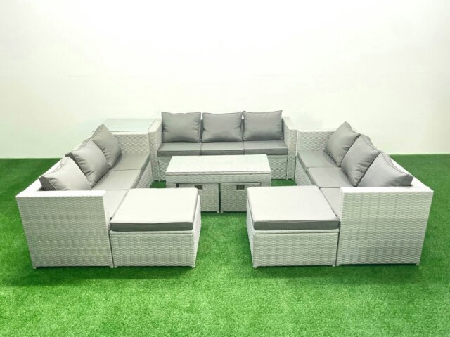 Rackhams Outdoor Rattan Garden Furniture Set with Grey Cushions Luxury 14 Seater with Coffee Table and Side Table For Conservatory,Patio - image 1