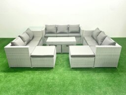 Rackhams Outdoor Rattan Garden Furniture Set with Grey Cushions Luxury 14 Seater with Coffee Table and Side Table For Conservatory,Patio - thumbnail 2