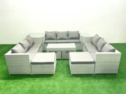 Rackhams Outdoor Rattan Garden Furniture Set with Grey Cushions Luxury 14 Seater with Coffee Table and Side Table For Conservatory,Patio