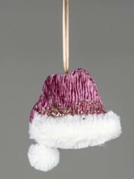 Rackhams 13x12cm Pink Santa Hat Christmas Hanging Decoration with Hanging Loop for Trees, Wreaths and Garlands