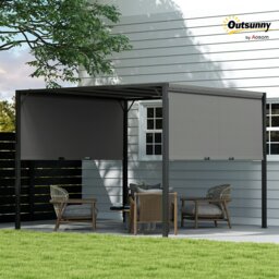 Rackhams 3 x 3(m) Pergola Metal Gazebo Outdoor Sun Shade Shelter Canopy - Charcoal grey - Steel, Polyester - 2.95L x 2.95W x 2.26H m