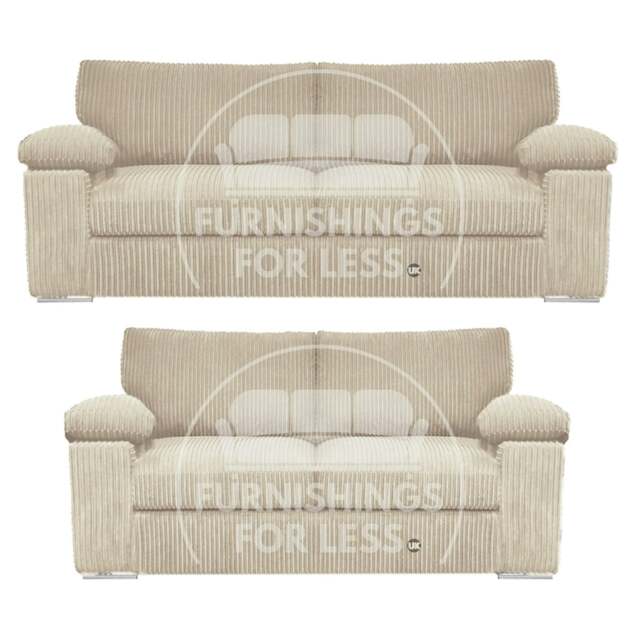 Rackhams Delta Full Jumbo Cord 3 + 2 Seater Sofa Suite - Cream - image 1